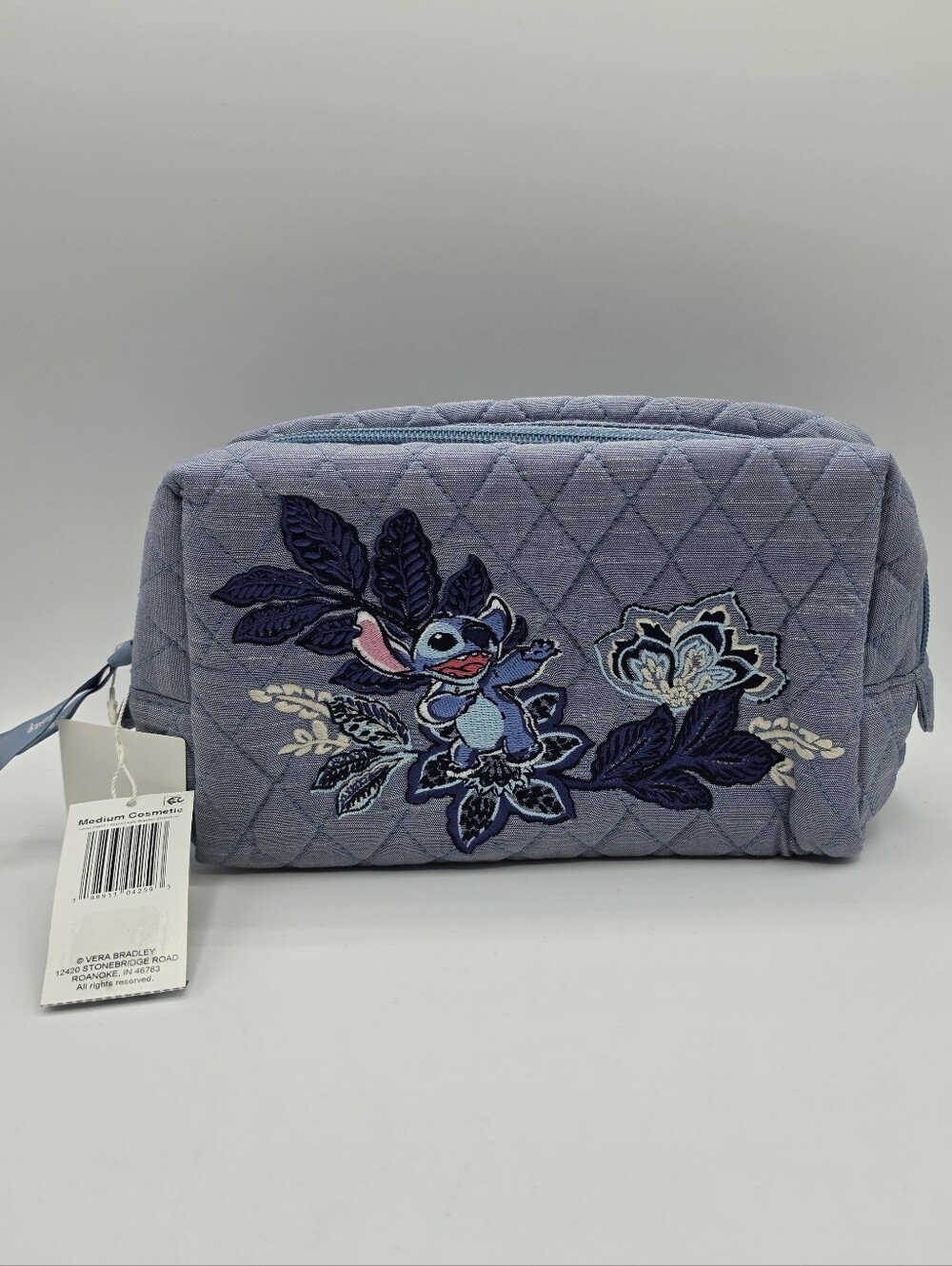 Vera Bradley Disney Stitch leafy blooms chambray Medium Cosmetic Bag Blue